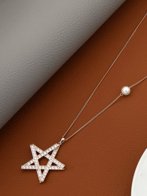 Lin Liang Brass Rhinestone White Star Minimalist Long Strand Necklace