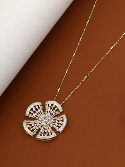 Gold Brass Cubic Zirconia White Geometric Minimalist Long Strand Necklace