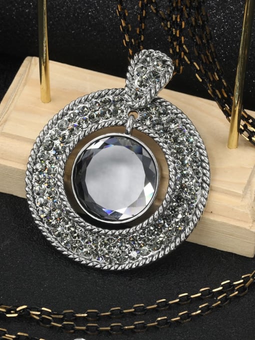 Ancient silver Brass Rhinestone Brown Round Minimalist Cuban Necklace