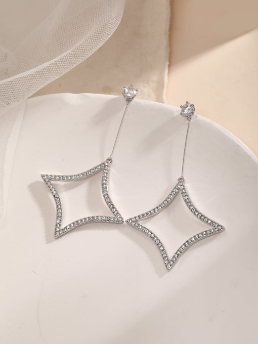 Lin Liang Brass Cubic Zirconia White Star Dainty Drop Earring 1