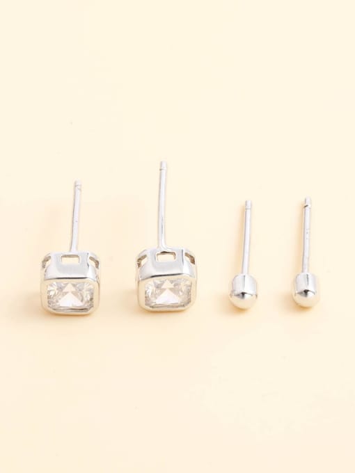 White 925 Sterling Silver Cubic Zirconia White Geometric Minimalist Stud Earring