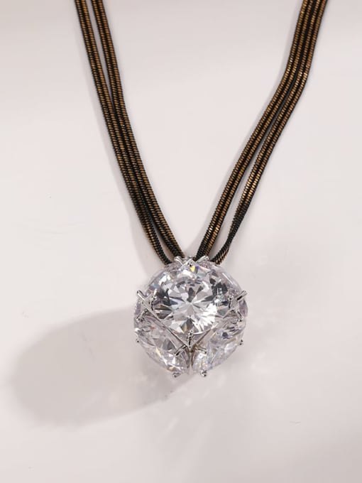 Gold Brass Cubic Zirconia White Ball Long Strand Necklace