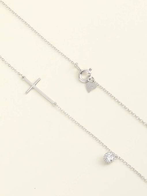 ANI VINNIE 925 Sterling Silver Cubic Zirconia White Cross Minimalist Long Strand Necklace 1