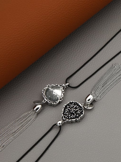 Lin Liang Brass Crystal Multi Color Tassel Minimalist Long Strand Necklace 3