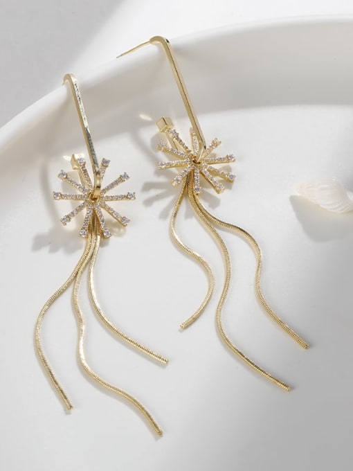 Lin Liang Brass Cubic Zirconia Flower Dainty Drop Earring