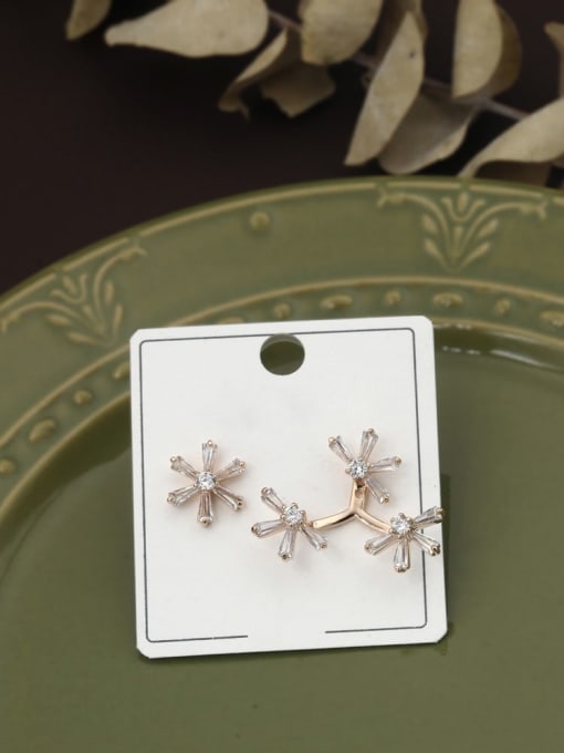 Lin Liang Brass Cubic Zirconia White Flower Dainty Stud Earring 2