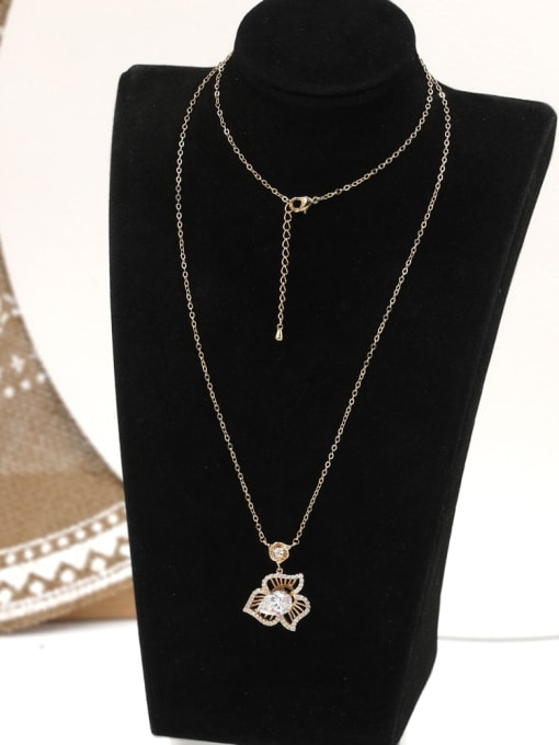 Lin Liang Brass Cubic Zirconia White Flower Minimalist Long Strand Necklace 1