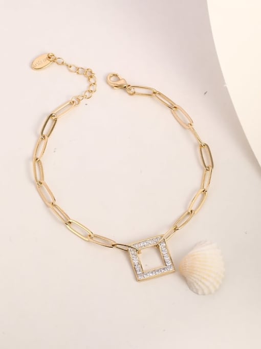 Gold Brass Cubic Zirconia White Square Trend Adjustable Bracelet