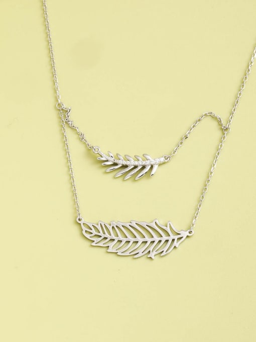 White 925 Sterling Silver Cubic Zirconia White Leaf Minimalist Long Strand Necklace