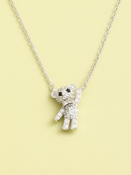 ANI VINNIE 925 Sterling Silver Cubic Zirconia Pink Bear Minimalist Necklace 1