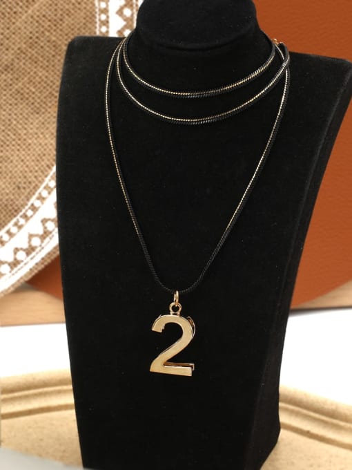 Gun black Brass Number Minimalist Long Strand Necklace