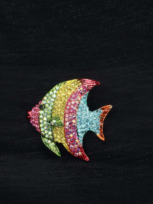 Lin Liang Brass Cubic Zirconia Multi Color Fish Dainty Brooch 1