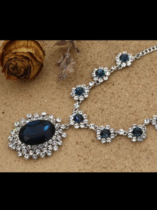 Lin Liang Brass Cubic Zirconia Blue Flower Minimalist Long Strand Necklace 0