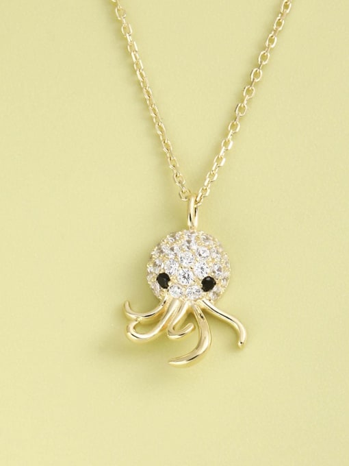 ANI VINNIE 925 Sterling Silver Cubic Zirconia White Octopus Minimalist Long Strand Necklace