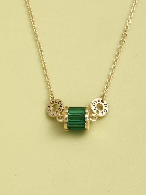 Gold 925 Sterling Silver Cubic Zirconia Green Geometric Minimalist Long Strand Necklace