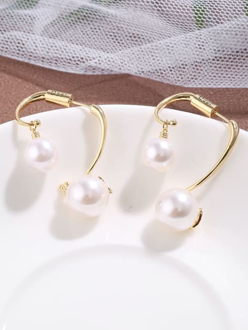 Lin Liang Brass  Freshwater Pearl   fashionable  Simple geometry earrings 1
