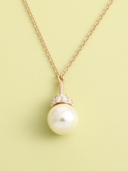 Rose 925 Sterling Silver Imitation Pearl White Round Minimalist Long Strand Necklace