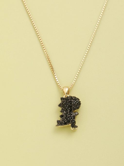 Gold 925 Sterling Silver Rhinestone Black Animal Minimalist Necklace