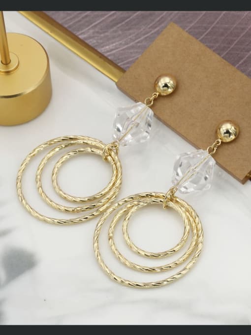 Gold Brass Crystal White Round Minimalist Drop Earring