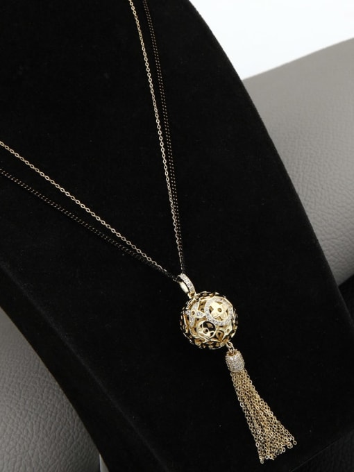 Gold Brass Rhinestone White Tassel Minimalist Long Strand Necklace