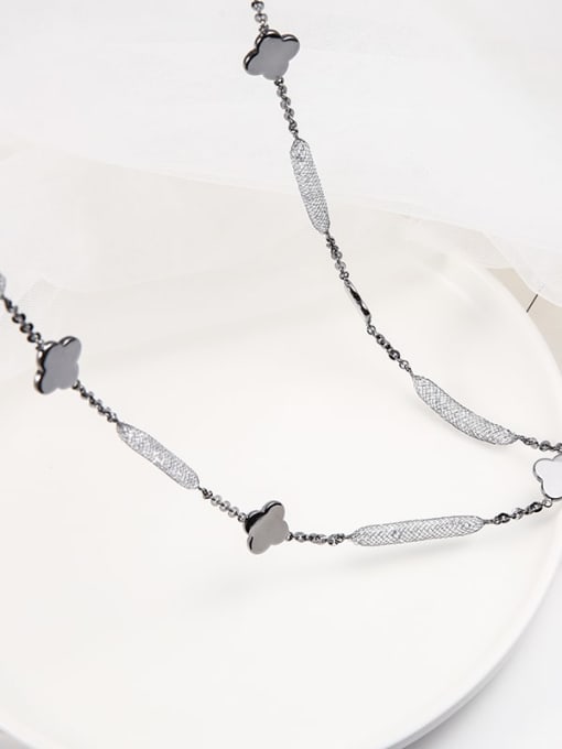 Gun black Brass Imitation Pearl White Round Minimalist Long Strand Necklace