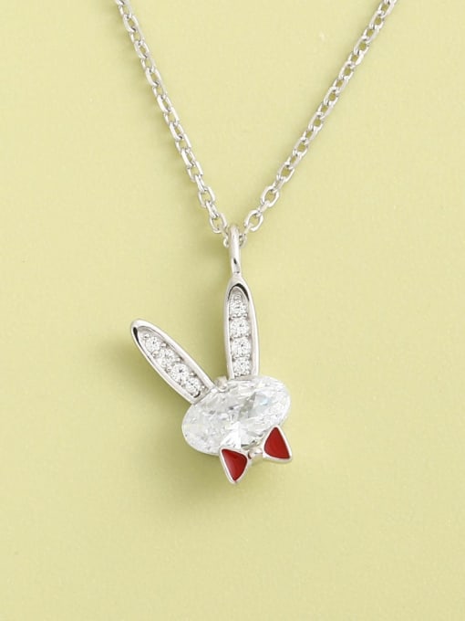 ANI VINNIE 925 Sterling Silver Cubic Zirconia White Rabbit Minimalist Long Strand Necklace 1