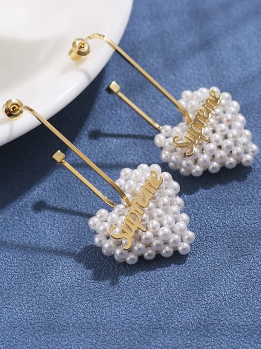 Lin Liang Brass  Imitation Pearl  Metal   heart-shaped long earrings 0