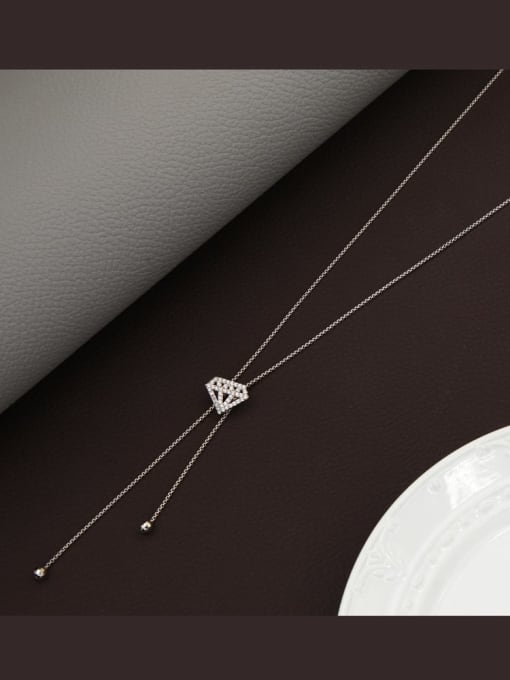 Lin Liang Brass Rhinestone White Geometric Minimalist Long Strand Necklace 0