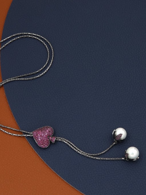 Gun black purple diamond Brass Rhinestone Purple Heart Minimalist Long Strand Necklace