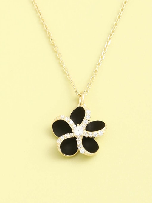 ANI VINNIE 925 Sterling Silver Cubic Zirconia White Enamel Flower Minimalist Necklace 1