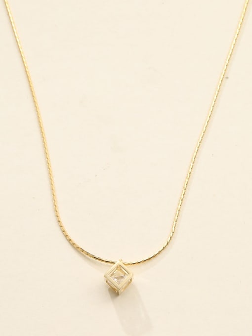 Gold 925 Sterling Silver Cubic Zirconia White Geometric Minimalist Long Strand Necklace