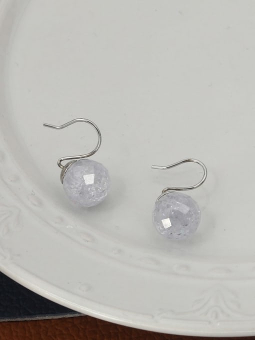 Lin Liang Brass Glass Stone Blue Round Minimalist Hook Earring 2