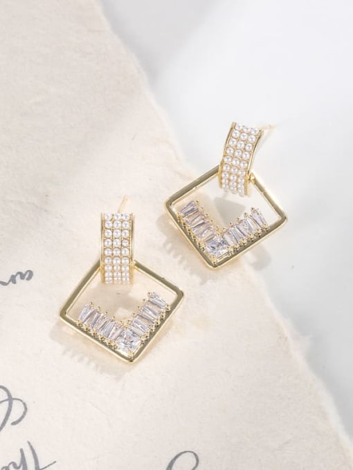 Lin Liang Brass Cubic Zirconia Square Luxury Drop Earring 1