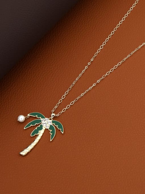 Lin Liang Brass Cubic Zirconia White Tree Minimalist Long Strand Necklace
