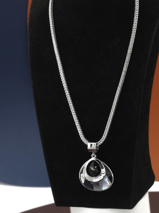 Lin Liang Brass Glass Stone White Geometric Minimalist Long Strand Necklace 0