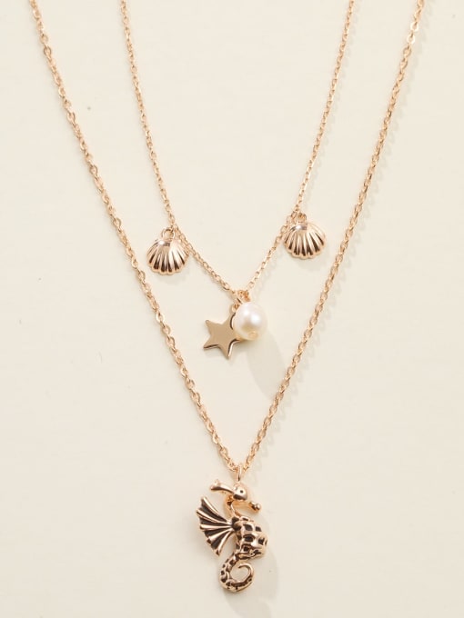 ANI VINNIE 925 Sterling Silver Imitation Pearl White Seahorse Minimalist Multi Strand Necklace 2