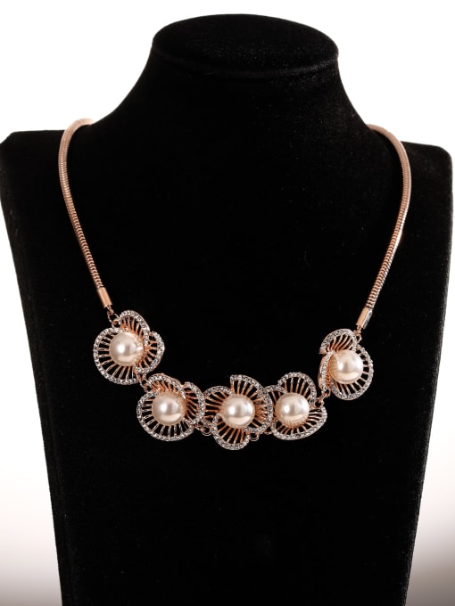 Lin Liang Alloy Imitation Pearl Flower Trend Long Strand Necklace 1
