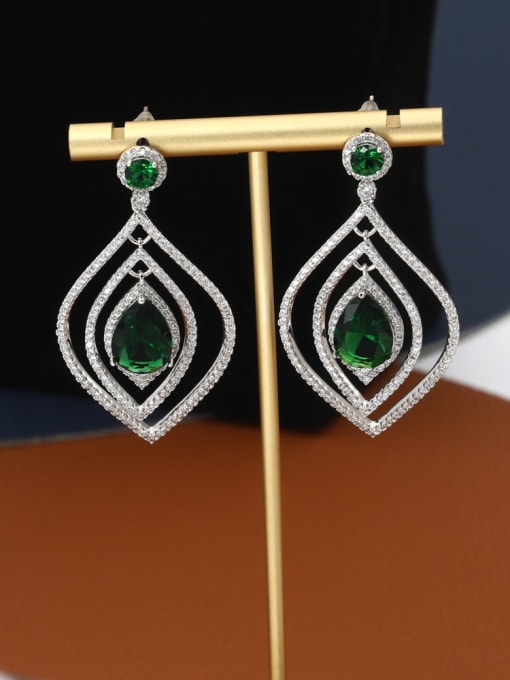 Lin Liang Brass Cubic Zirconia Green Geometric Classic Drop Earring 0