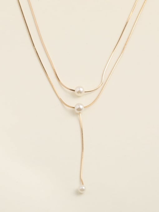 Rose 925 Sterling Silver Imitation Pearl White Minimalist Multi Strand Necklace