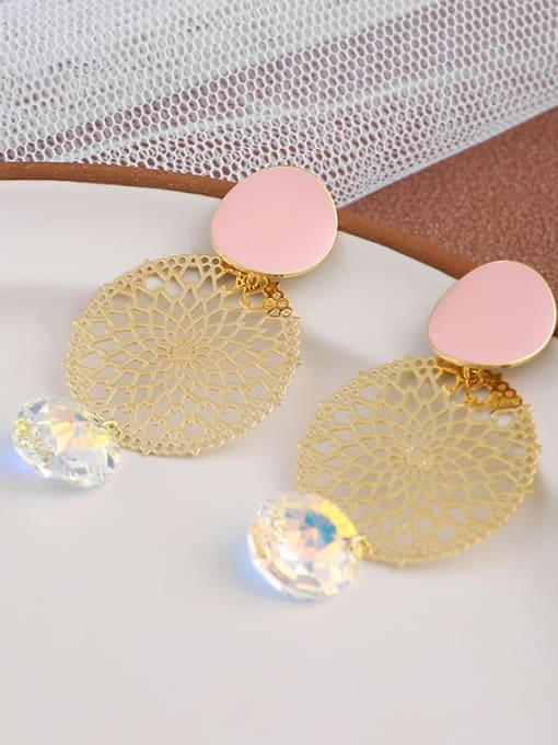 Lin Liang Brass Crystal Multi Color Enamel Round Dainty Drop Earring 0
