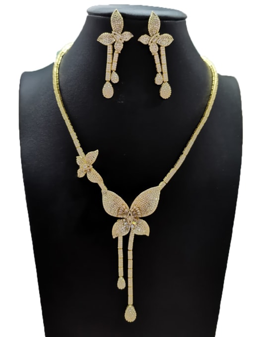 Tabora GODKI Luxury Women Wedding Dubai Artisan Flower Copper Cubic Zirconia White Earring And Necklace Set 0