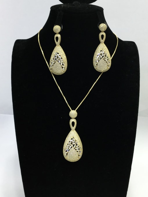 Tabora Trend Irregular Copper Cubic Zirconia White Earring and Necklace Set