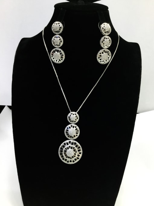 Tabora Dainty Round Copper Cubic Zirconia White Earring and Necklace Set