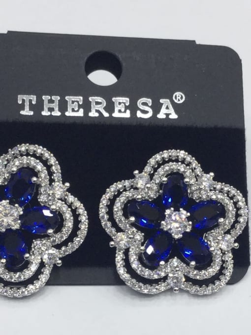 Tabora GODKI Luxury Women Wedding Dubai Copper Cubic Zirconia Blue Flower Dainty Stud Earring 0