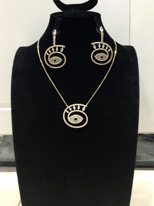 Tabora Classic Evil Eye Copper Cubic Zirconia White Earring and Necklace Set