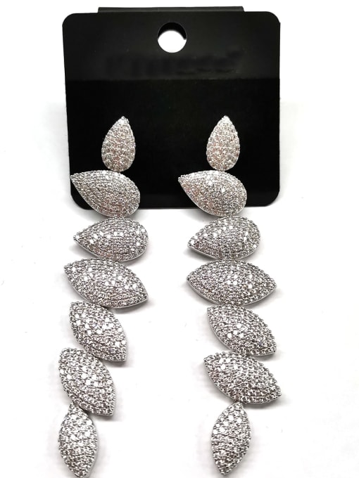 Tabora GODKI Luxury Women Wedding Dubai Copper Cubic Zirconia White Leaf Artisan Drop Earring 0