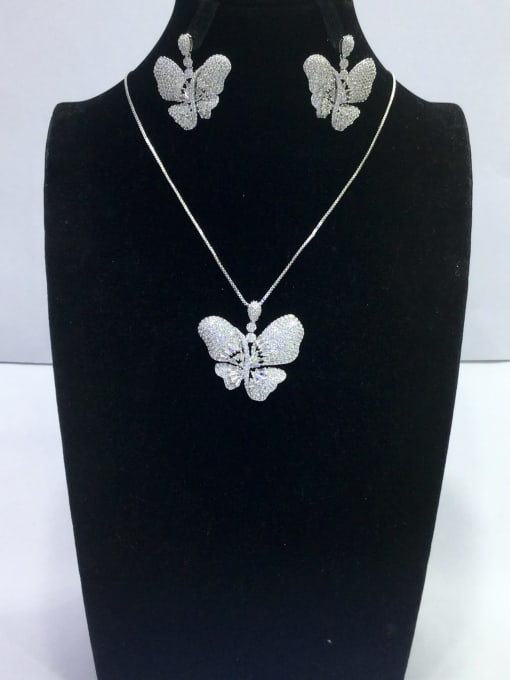 Tabora Artisan Butterfly Copper Cubic Zirconia White Earring and Necklace Set