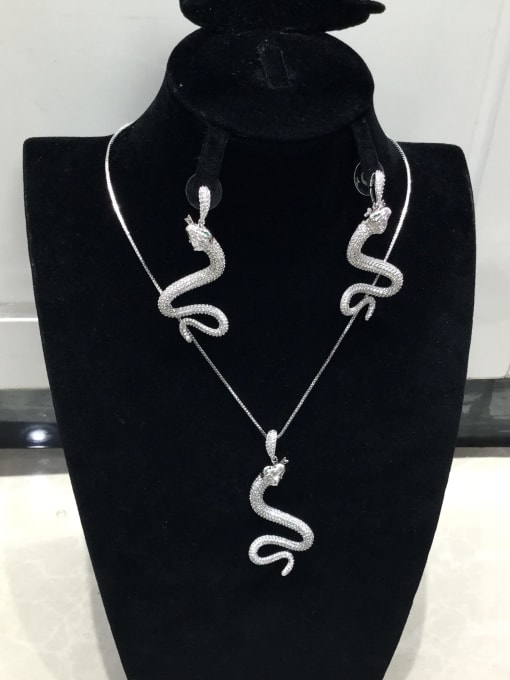 Tabora Dainty Snake Copper Cubic Zirconia White Earring and Necklace Set