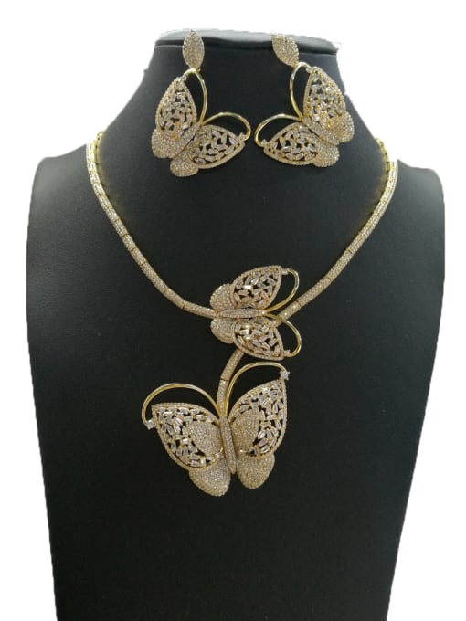 Tabora GODKI Luxury Women Wedding Dubai Dainty Butterfly Copper Cubic Zirconia White Earring And Necklace Set