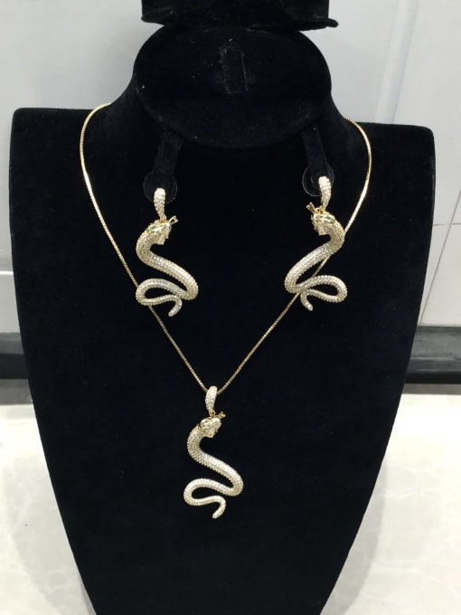 Tabora Dainty Snake Copper Cubic Zirconia White Earring and Necklace Set